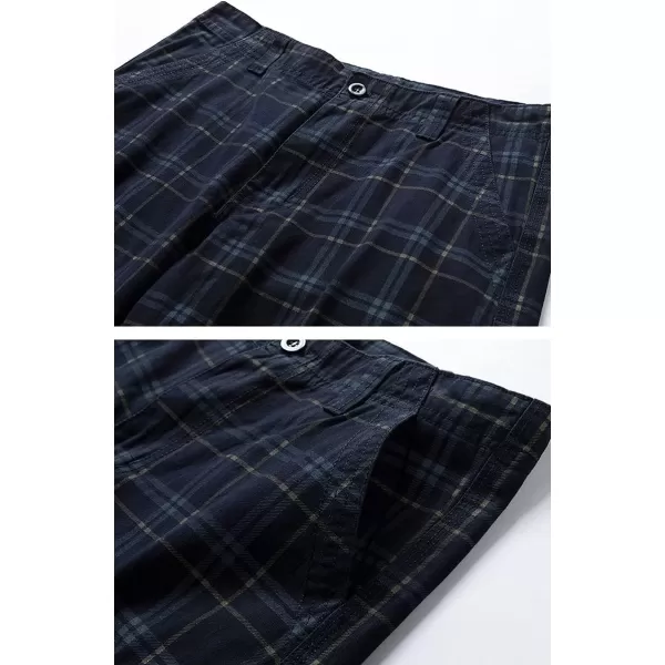 chouyatou Mens Summer Cool MultiPocket Straight Leg Utility Plaid Cargo ShortsDark Blue
