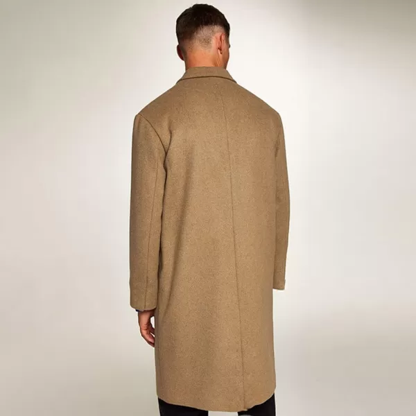 chouyatou Mens Winter Lapel Single Breasted Business Casual Wool Trench CoatKhaki