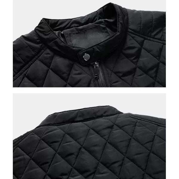 chouyatou Mens Winter Lightweight Argyle Quilted Puffer Moto Bomber Jacket CoatBlack