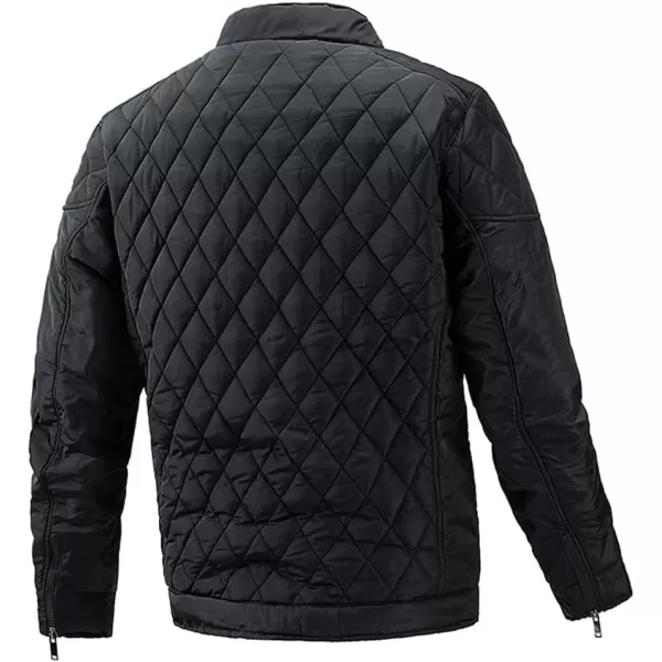 chouyatou Mens Winter Lightweight Argyle Quilted Puffer Moto Bomber Jacket CoatBlack