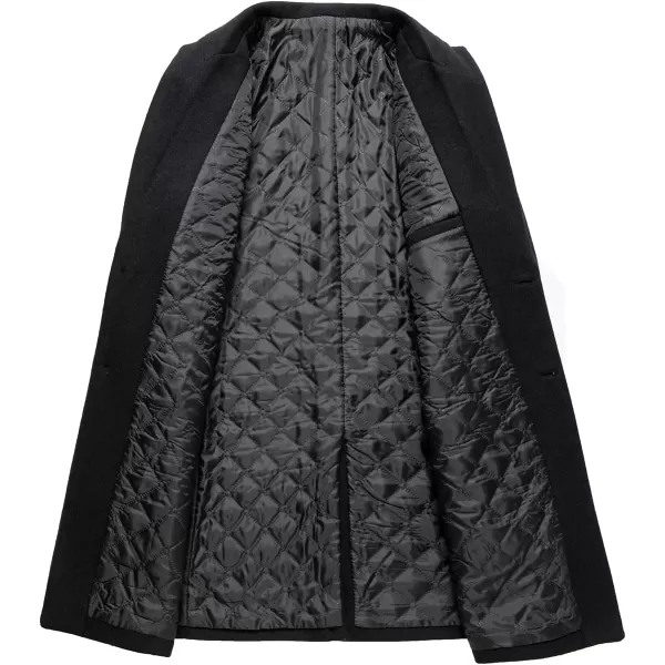 chouyatou Mens Winter Notched Collar 2 Button Thicken Padded Warm MidLength Woolen Business Trench OvercoatBlack