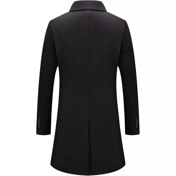 chouyatou Mens Winter Notched Collar 2 Button Thicken Padded Warm MidLength Woolen Business Trench OvercoatBlack