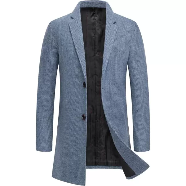 chouyatou Mens Business Winter Notched Collar Thicked 2 Button Slim Long Sleeve Herringbone Wool Blend Trench OvercoatBlue