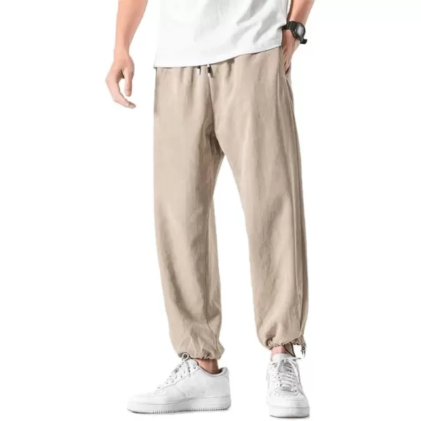 chouyatou Mens Casual Drawstring Elastic Waist Relaxed fit Sweatpants Pants JoggersKhaki a