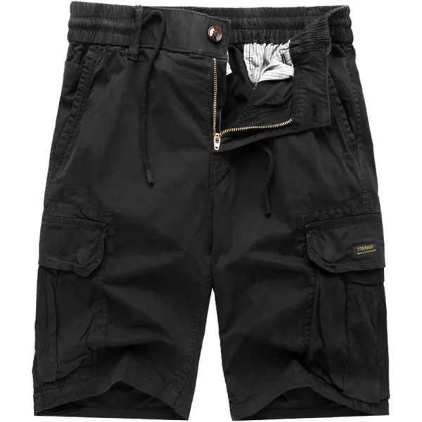 chouyatou Mens Casual ElasticWaist Loose MultiPocket Chino Cargo Work Shorts02black