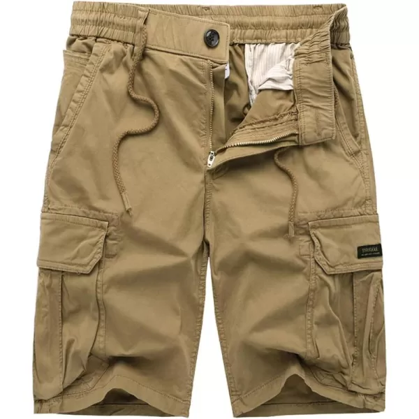 chouyatou Mens Casual ElasticWaist Loose MultiPocket Chino Cargo Work Shorts02khaki