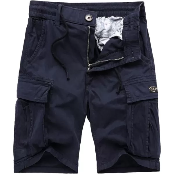 chouyatou Mens Casual ElasticWaist Loose MultiPocket Chino Cargo Work Shorts03dark Blue
