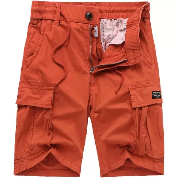 chouyatou Mens Casual ElasticWaist Loose MultiPocket Chino Cargo Work Shorts03orange