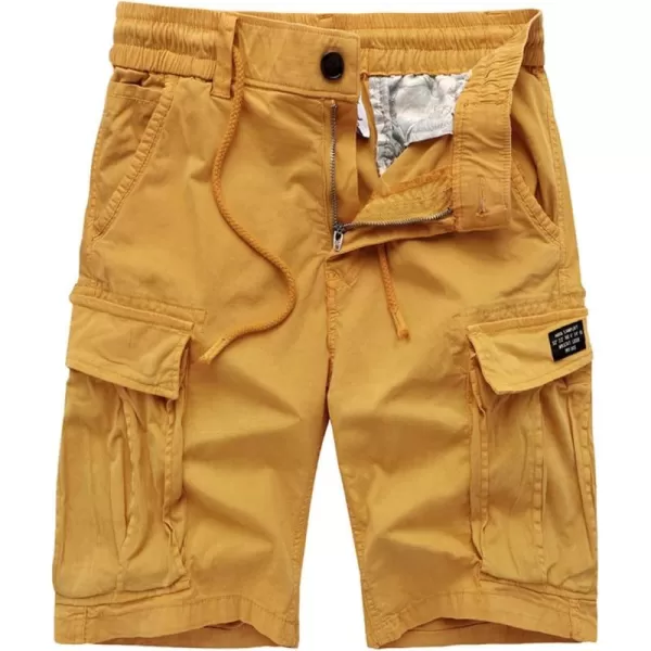 chouyatou Mens Casual ElasticWaist Loose MultiPocket Chino Cargo Work Shorts03tan