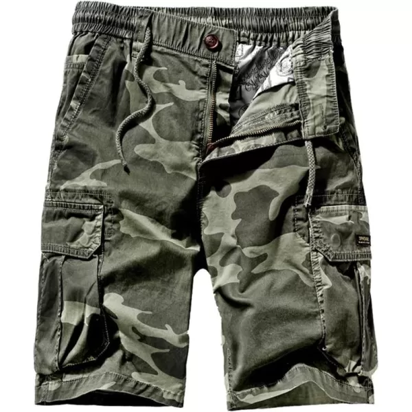 chouyatou Mens Casual ElasticWaist Loose MultiPocket Chino Cargo Work Shorts05armycamo