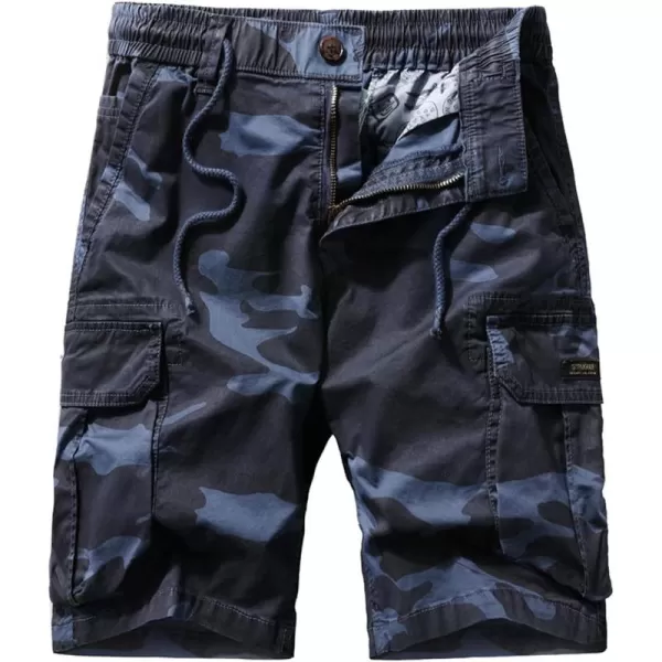 chouyatou Mens Casual ElasticWaist Loose MultiPocket Chino Cargo Work Shorts05bluecamo