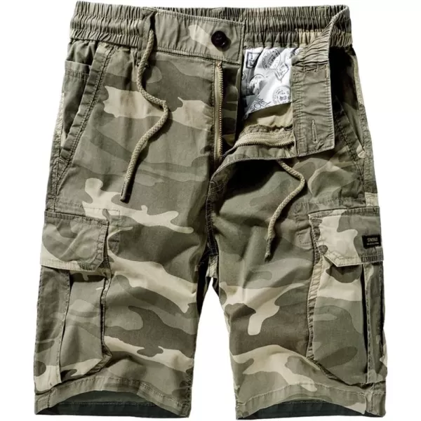 chouyatou Mens Casual ElasticWaist Loose MultiPocket Chino Cargo Work Shorts05khakicamo