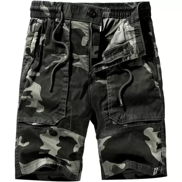 chouyatou Mens Casual ElasticWaist Loose MultiPocket Chino Cargo Work Shorts08armycamo