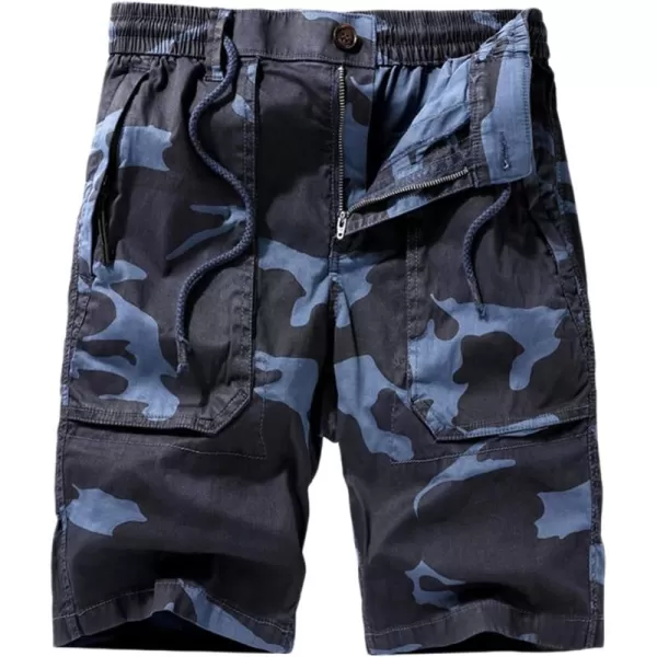 chouyatou Mens Casual ElasticWaist Loose MultiPocket Chino Cargo Work Shorts08bluecamo