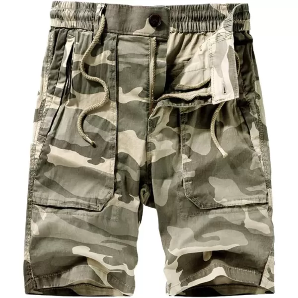 chouyatou Mens Casual ElasticWaist Loose MultiPocket Chino Cargo Work Shorts08khakicamo