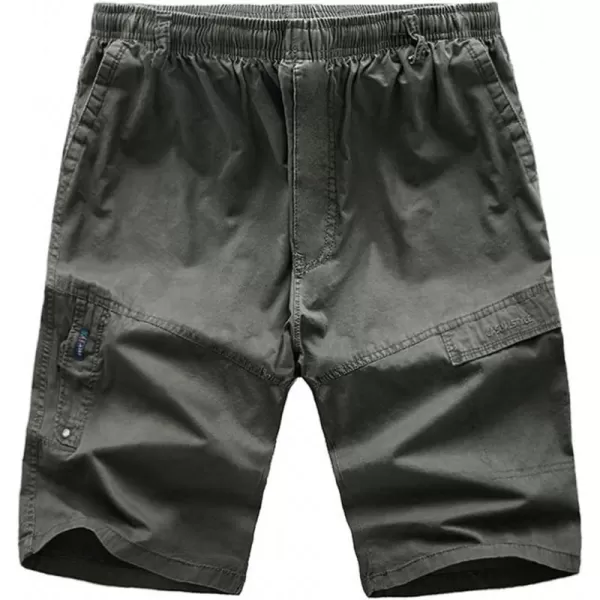 chouyatou Mens Casual ElasticWaist Loose MultiPocket Chino Cargo Work ShortsArmy Green