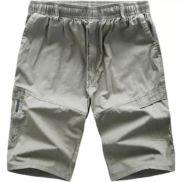 chouyatou Mens Casual ElasticWaist Loose MultiPocket Chino Cargo Work ShortsGrey