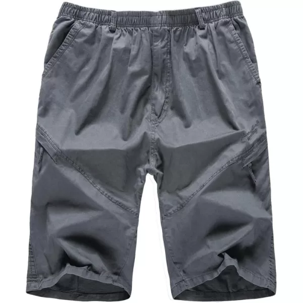 chouyatou Mens Casual ElasticWaist Loose MultiPocket Chino Cargo Work ShortsLarmy