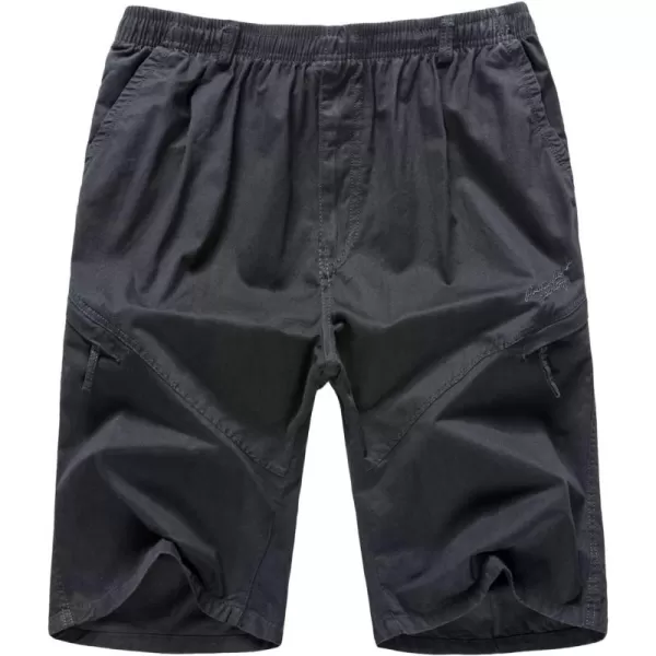 chouyatou Mens Casual ElasticWaist Loose MultiPocket Chino Cargo Work ShortsLblack