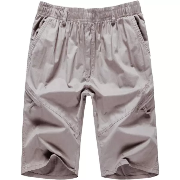 chouyatou Mens Casual ElasticWaist Loose MultiPocket Chino Cargo Work ShortsLgrey