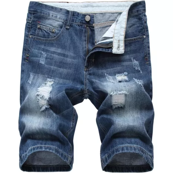 chouyatou Mens Classic Fit Stylish Distressed Straight Leg Ripped Denim ShortsBlue