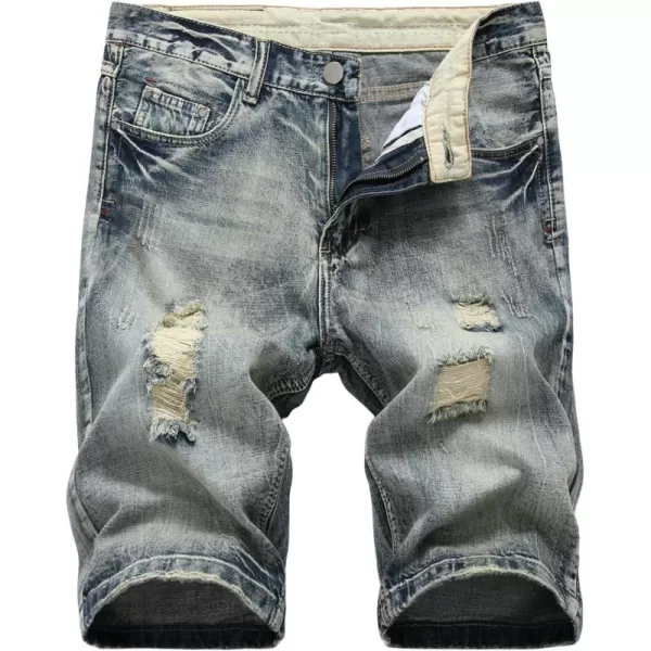 chouyatou Mens Classic Fit Stylish Distressed Straight Leg Ripped Denim ShortsGrey