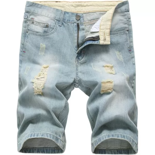 chouyatou Mens Classic Fit Stylish Distressed Straight Leg Ripped Denim ShortsLight Blue