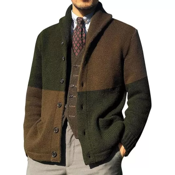 chouyatou Mens Color Block Long Sleeve Button Down Knit Cardigan Sweaters with PocketsArmy Green