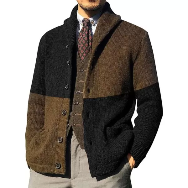 chouyatou Mens Color Block Long Sleeve Button Down Knit Cardigan Sweaters with PocketsBlack