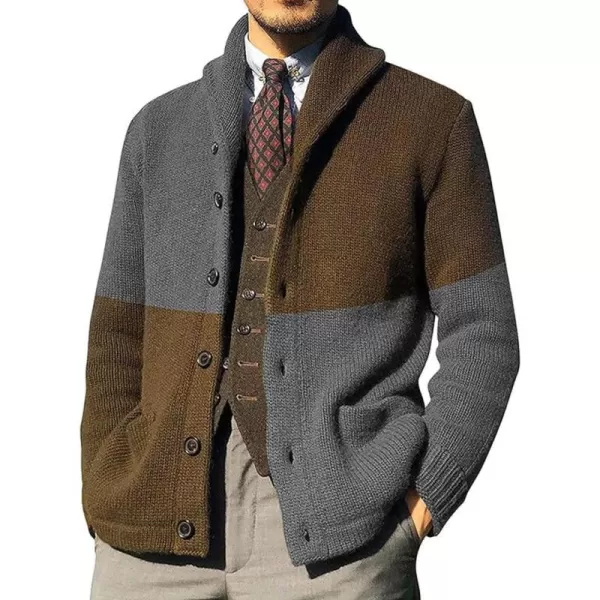 chouyatou Mens Color Block Long Sleeve Button Down Knit Cardigan Sweaters with PocketsGray