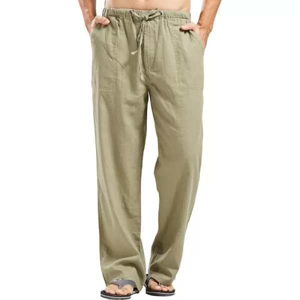 chouyatou Mens Ethnic Stylish Drawstring Elastic Waist Loose Fit Baggy Stripe Linen Harem Beach PantsArmy Green