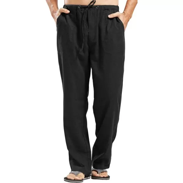 chouyatou Mens Ethnic Stylish Drawstring Elastic Waist Loose Fit Baggy Stripe Linen Harem Beach PantsBlack
