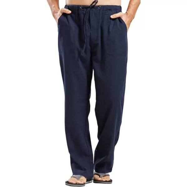 chouyatou Mens Ethnic Stylish Drawstring Elastic Waist Loose Fit Baggy Stripe Linen Harem Beach PantsNavy Blue