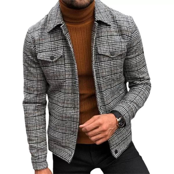 chouyatou Mens Fall Gentle Wear Button Down Contrast Color Plaid Trucker JacketGrey