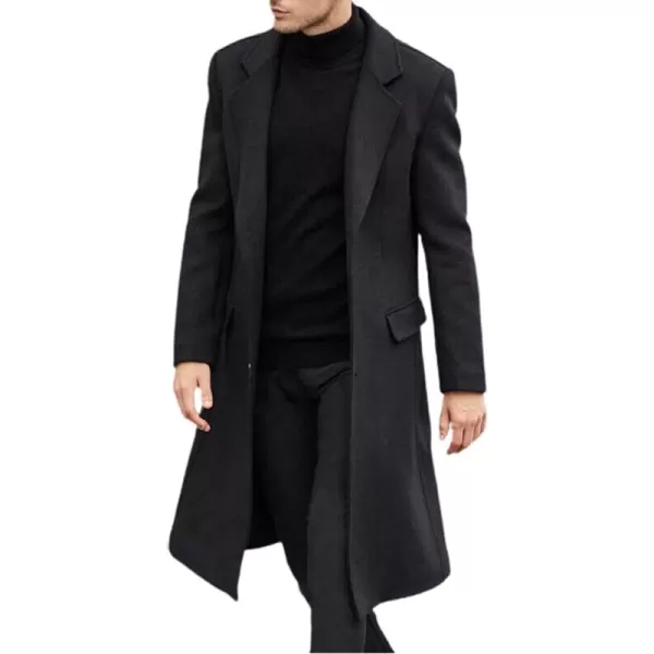 chouyatou Mens Fall Winter Office Single Breasted Long Dress Wool Coat OvercoatBlack