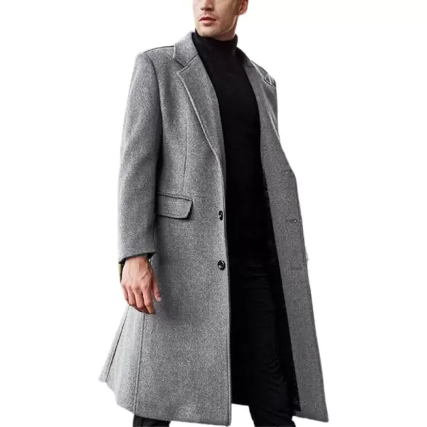 chouyatou Mens Fall Winter Office Single Breasted Long Dress Wool Coat OvercoatGrey