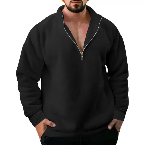 chouyatou Mens Fall Winter Quarter Zip Sweatshirt Casual Fleece Lined Cadet Collar Sweatshit TopBlack