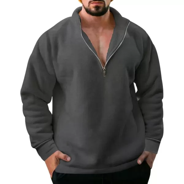 chouyatou Mens Fall Winter Quarter Zip Sweatshirt Casual Fleece Lined Cadet Collar Sweatshit TopDark Grey