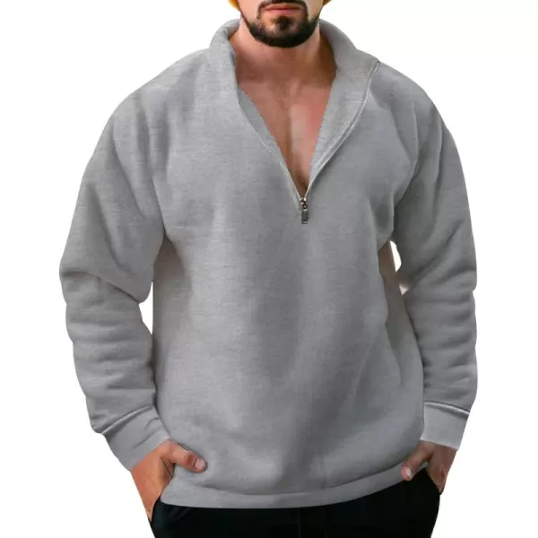 chouyatou Mens Fall Winter Quarter Zip Sweatshirt Casual Fleece Lined Cadet Collar Sweatshit TopLight Grey