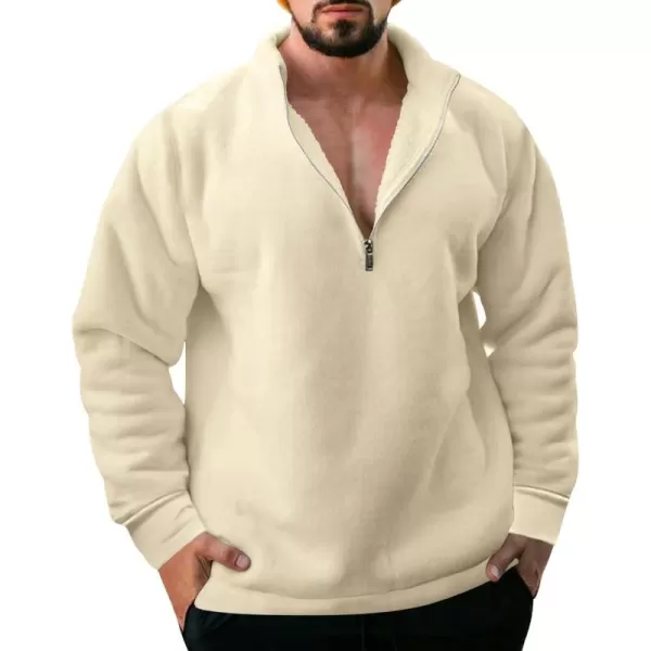 chouyatou Mens Fall Winter Quarter Zip Sweatshirt Casual Fleece Lined Cadet Collar Sweatshit TopLight Khaki