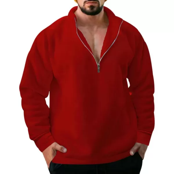 chouyatou Mens Fall Winter Quarter Zip Sweatshirt Casual Fleece Lined Cadet Collar Sweatshit TopRed