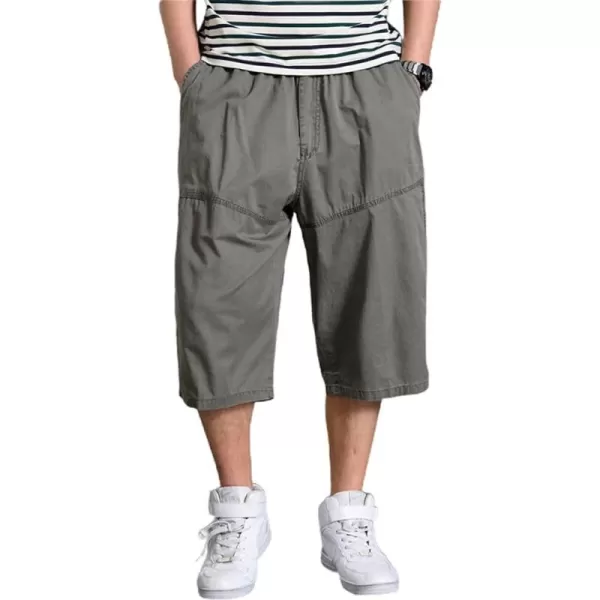 chouyatou Mens LooseFit Calf Length Comfy Baggy 34 Shorts Cotton Cargo ShortsArmy Green