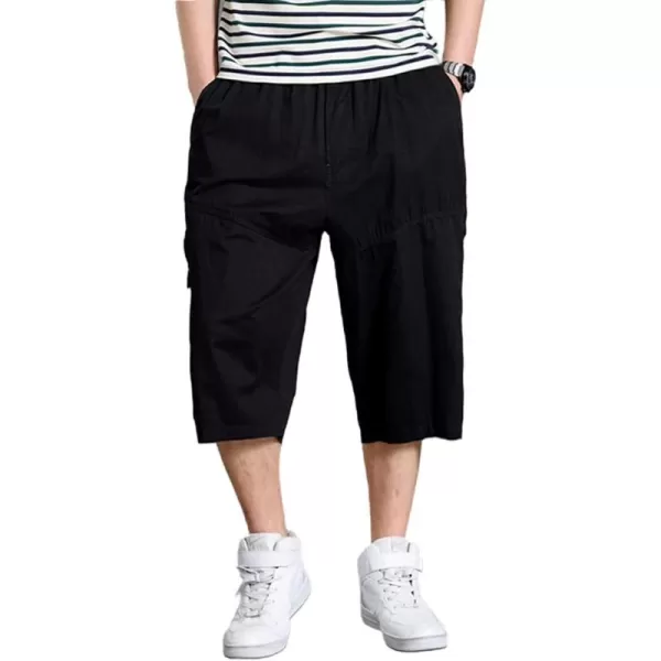 chouyatou Mens LooseFit Calf Length Comfy Baggy 34 Shorts Cotton Cargo ShortsBlack