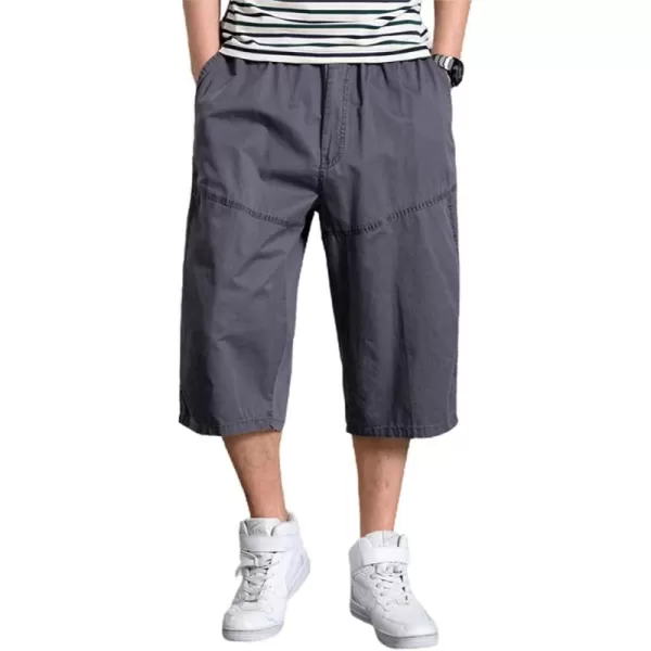 chouyatou Mens LooseFit Calf Length Comfy Baggy 34 Shorts Cotton Cargo ShortsDark Grey