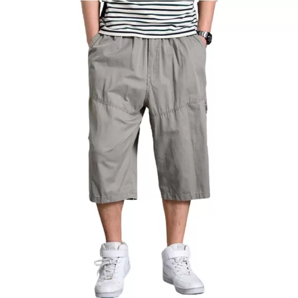 chouyatou Mens LooseFit Calf Length Comfy Baggy 34 Shorts Cotton Cargo ShortsGrayish Khaki