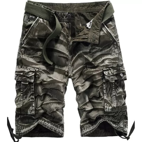 chouyatou Mens Sports Multi Pockets Loose Fit Camouflage Tactical Twill Cargo Work ShortsGreencamo