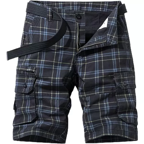chouyatou Mens Summer Cool MultiPocket Straight Leg Utility Plaid Cargo ShortsBlack