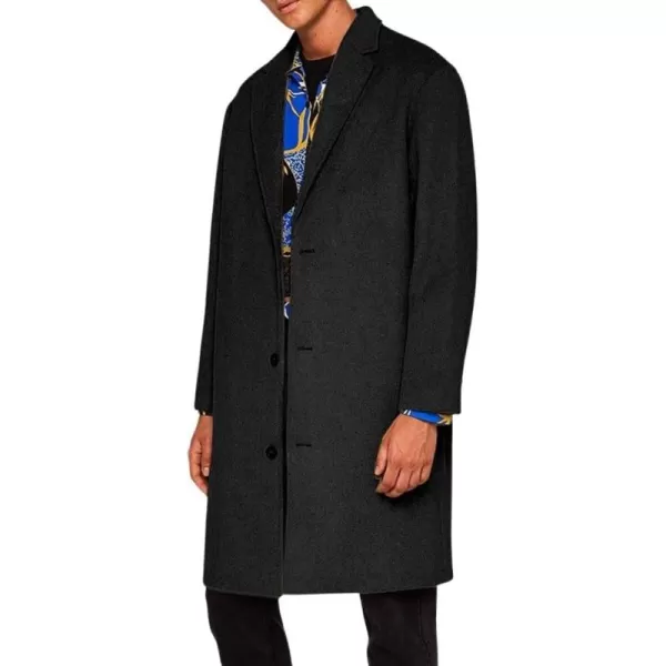 chouyatou Mens Winter Lapel Single Breasted Business Casual Wool Trench CoatBlack