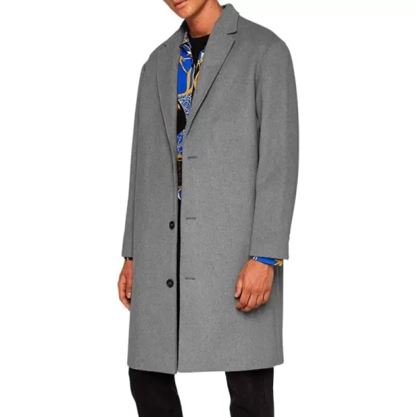 chouyatou Mens Winter Lapel Single Breasted Business Casual Wool Trench CoatGray