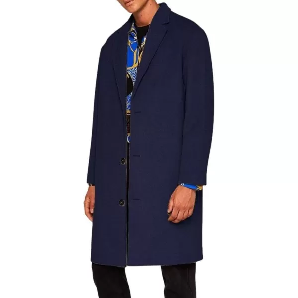 chouyatou Mens Winter Lapel Single Breasted Business Casual Wool Trench CoatNavy Blue